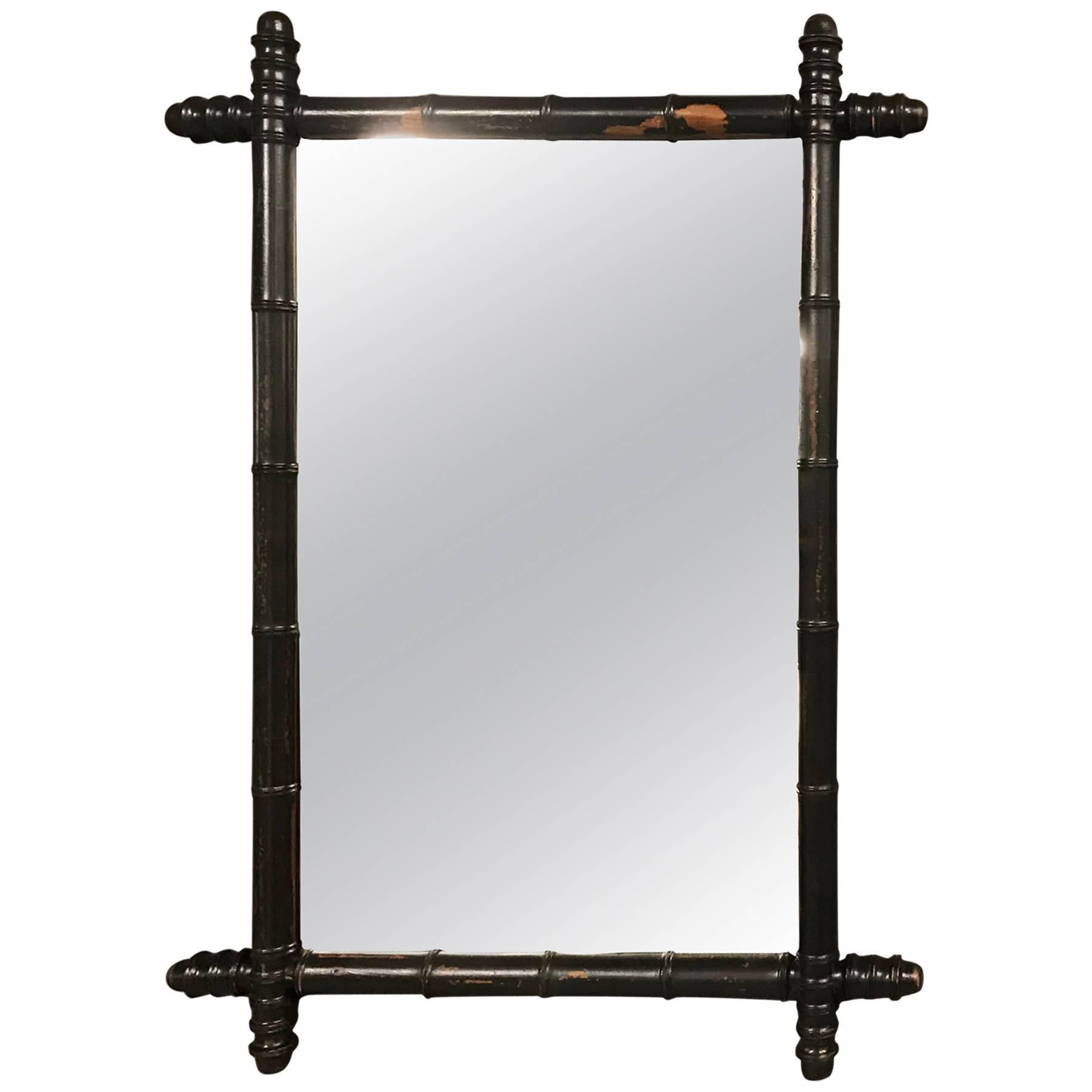 Black Faux Bamboo Mirror For Sale