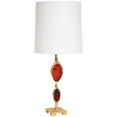 Fondica Bronze Table Lamp with Enameled Red Jewel Sections, 2000s, France