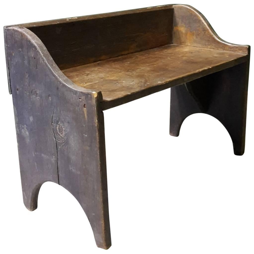 20th Century French Bench with Back Made of Oak Painted in Blue