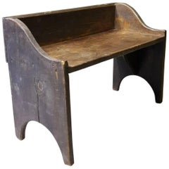 20th Century French Bench with Back Made of Oak Painted in Blue