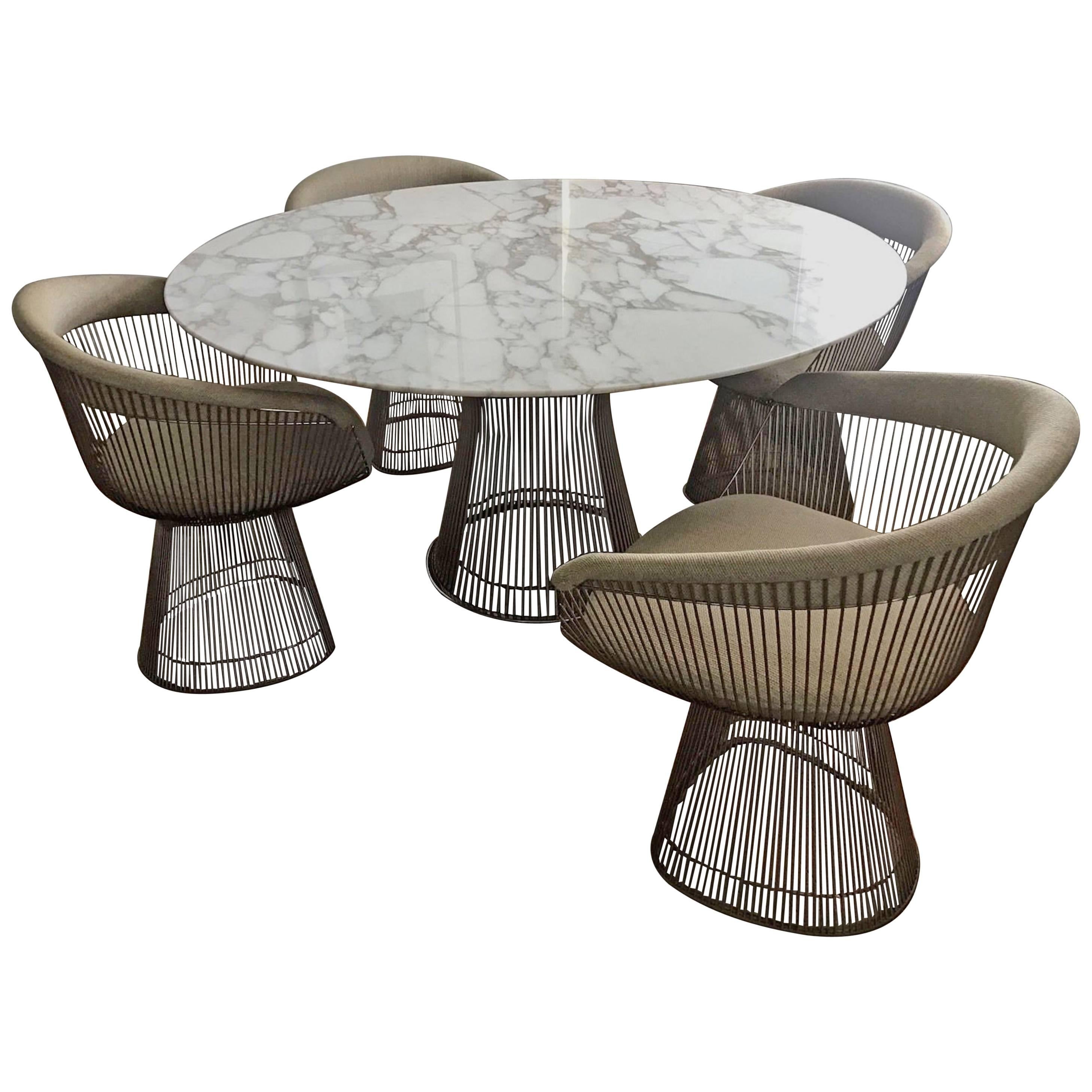 Knoll International Warren Platner Dining Set, Marble Table & Four Chairs, 1970s