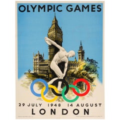 Original Vintage 1948 London Olympic Games Poster Featuring Discobolus of Myron