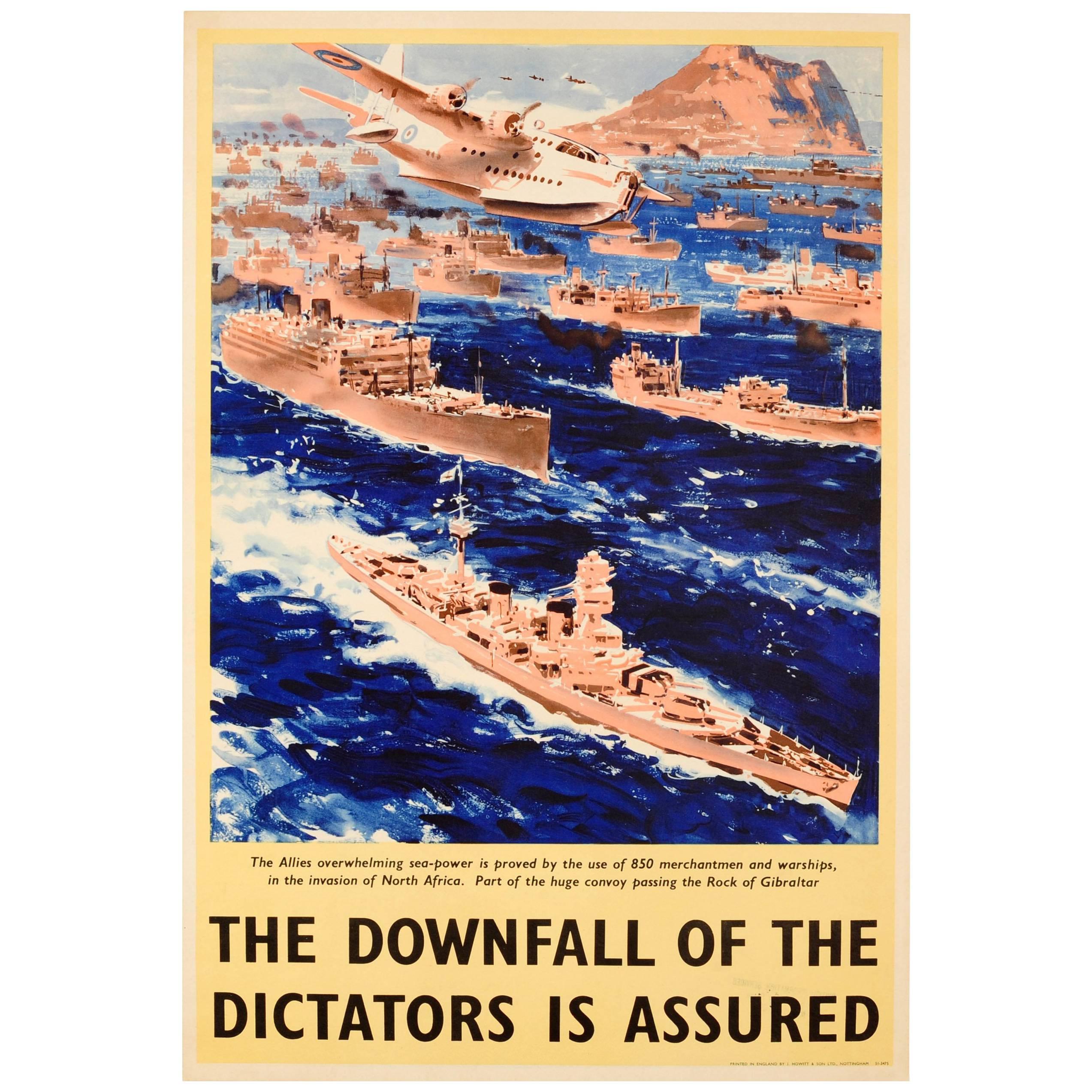 Original WWII Downfall of the Dictators Poster - North Africa Rock of Gibraltar