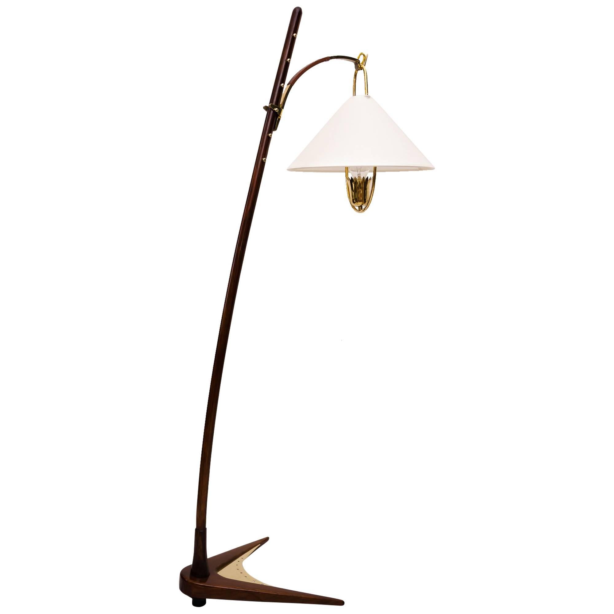 Very Rare Walnut Thorn Stick Floor Lamp by J.T. Kalmar Vienna, 1949