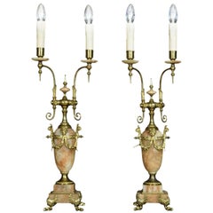 Pair of Twin Arm Marble Table Lamps
