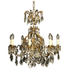 Italian Gilded Bronze and Crystal Eight-Light Antique Chandelier