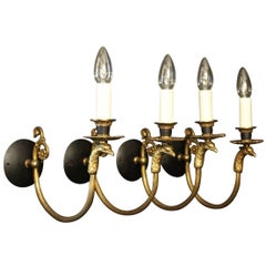 French Set of Four Eagle Headed Gilded Bronze Wall Lights