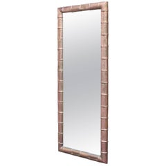 Vintage Faux Bamboo Weathered Copper Rectangular Mirror, Mid-Century Modern