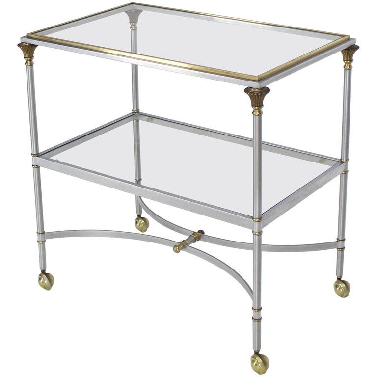 TwoTier Brass Chrome Glass Rectangular MidCentury Modern Serving Bar