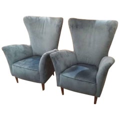 Beautiful Pair of Velvet Italian Armchairs in the Taste of Gio Ponti