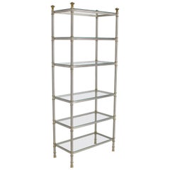 Chrome Brass Glass Six Shelves Étagère Display Case