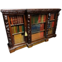 Antique Superb Victorian Walnut and Oak Breakfront Library Bookcase