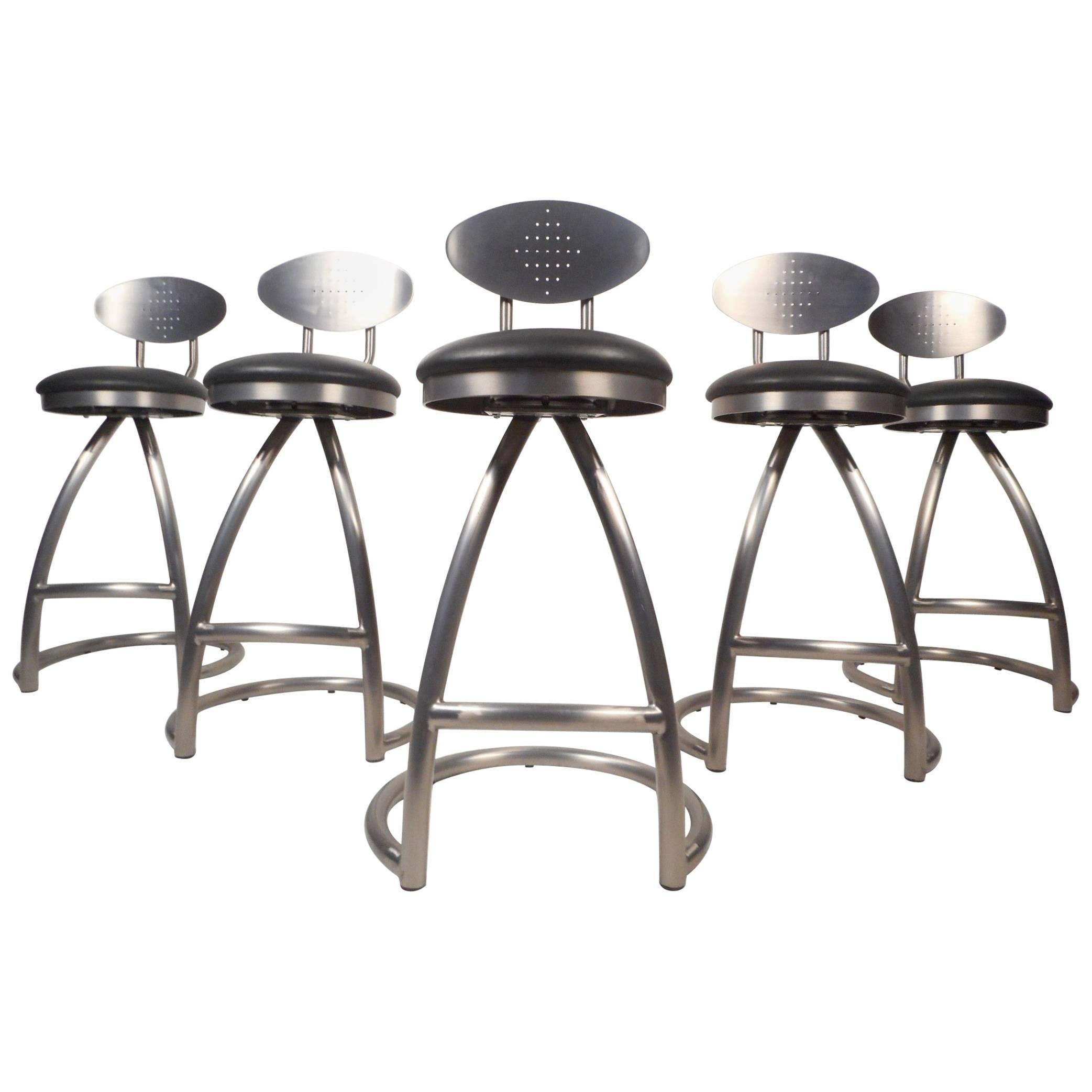 Set of Five Contemporary Modern Industrial Style Bar Stools For Sale