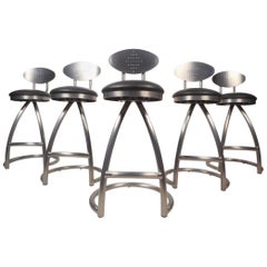 Antique Set of Five Contemporary Modern Industrial Style Bar Stools