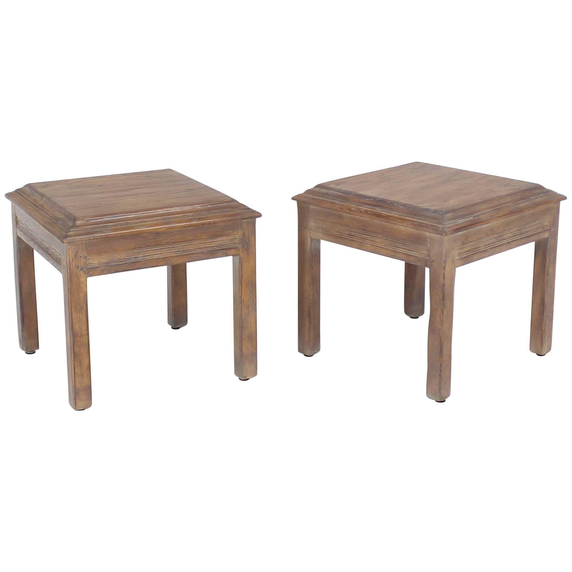 Pair of Solid Oak Cerused Pickled White Wash Square End Tables