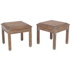 Vintage Pair of Solid Oak Cerused Pickled White Wash Square End Tables