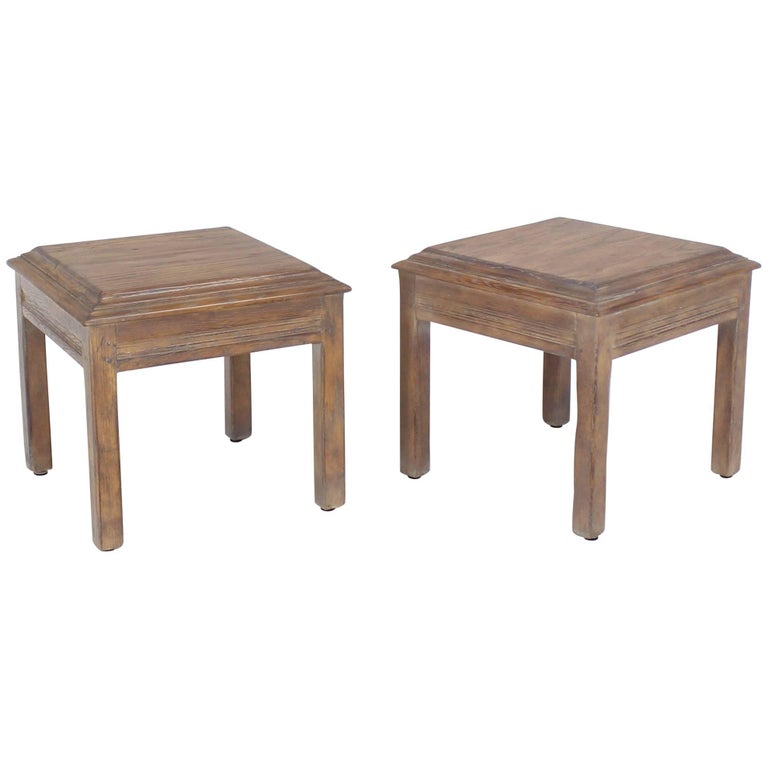 Pair of Solid Oak Cerused Pickled White Wash Square End Tables at 1stDibs