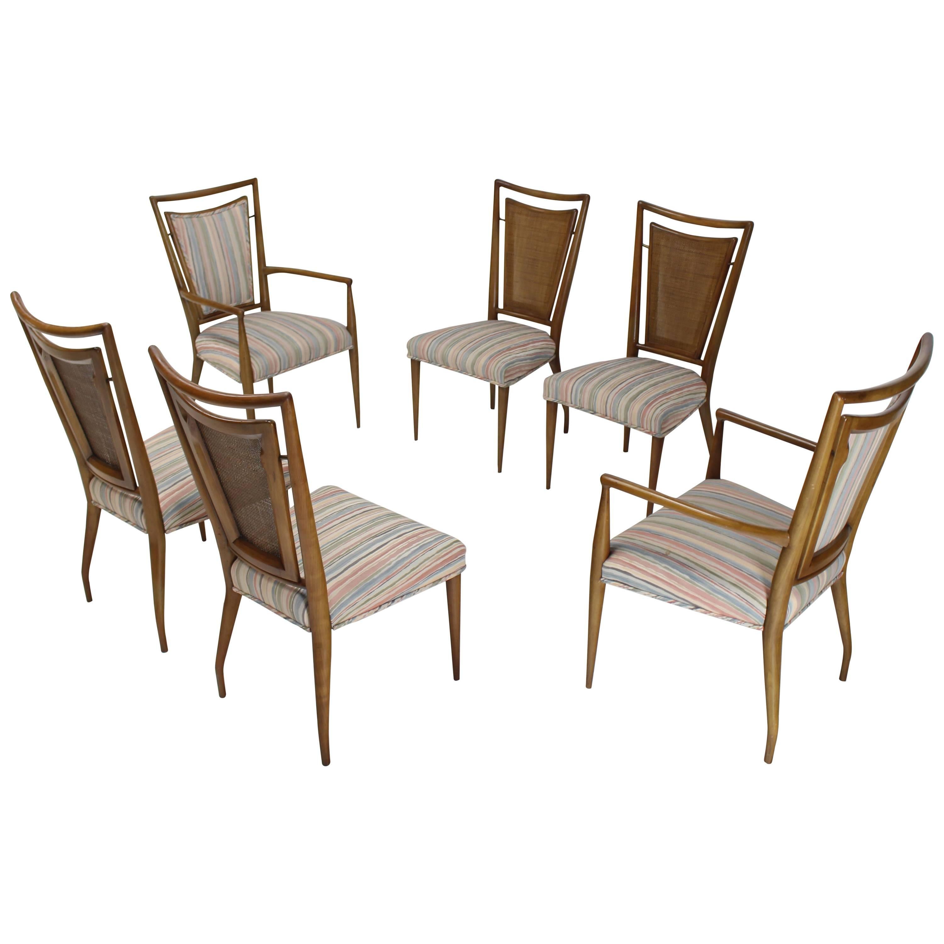 Set of Six Mid-Century Modern Walnut Dining Chairs by Widdicomb in Ponti Style For Sale