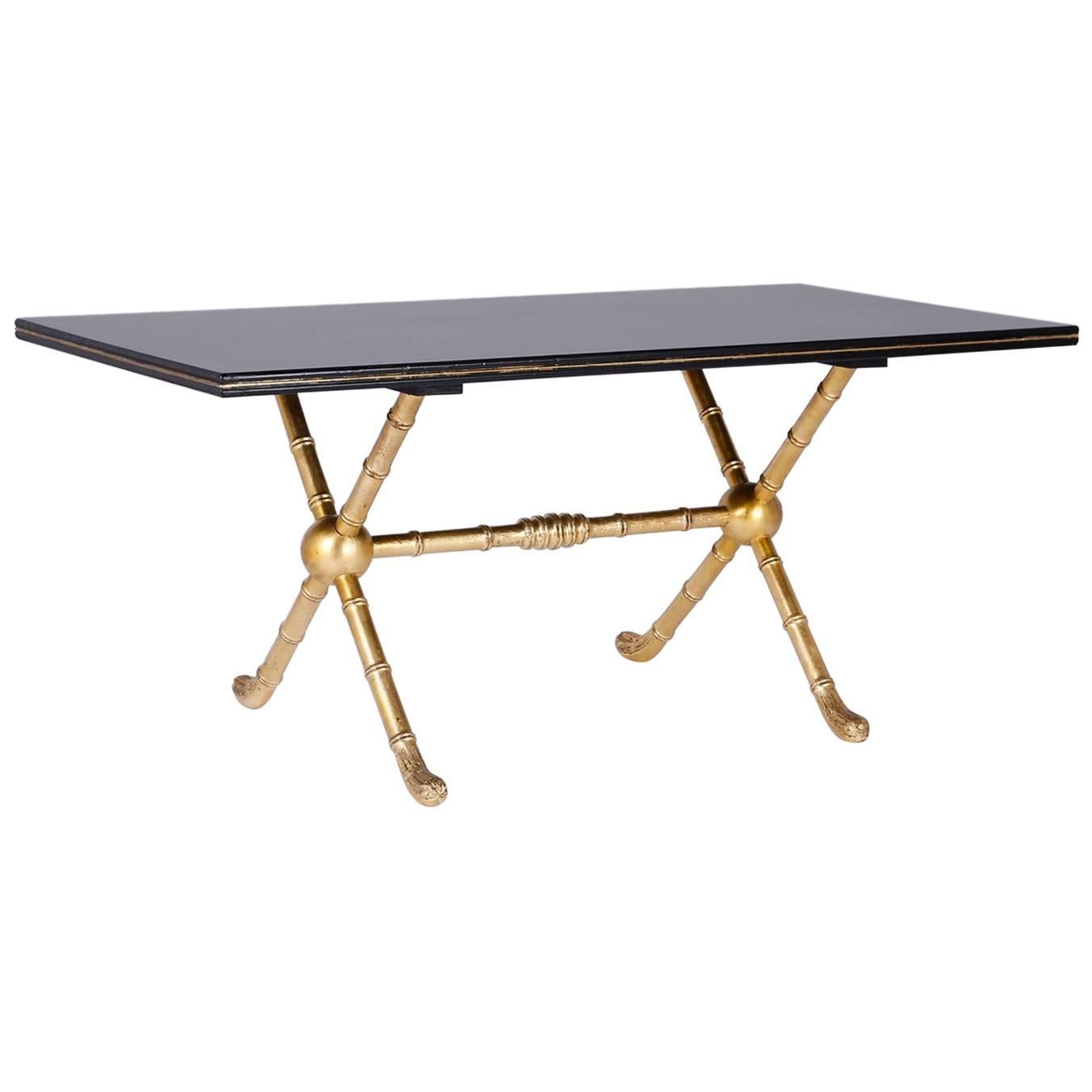 Rectangular Black Lacquer and Gold Leaf Table For Sale
