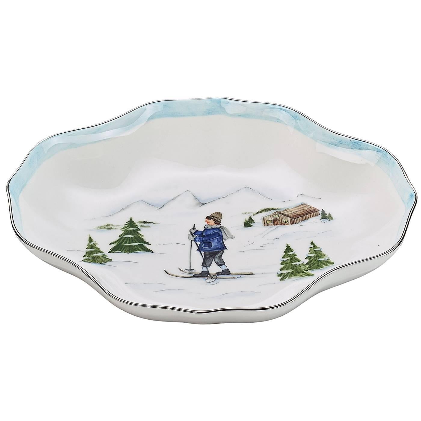 Country Style Porcelain Dish with Skier Decor Sofina Boutique Kitzbuehel