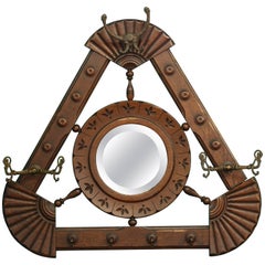 Antique Arts & Crafts Hanging Coat Rack with Mirror