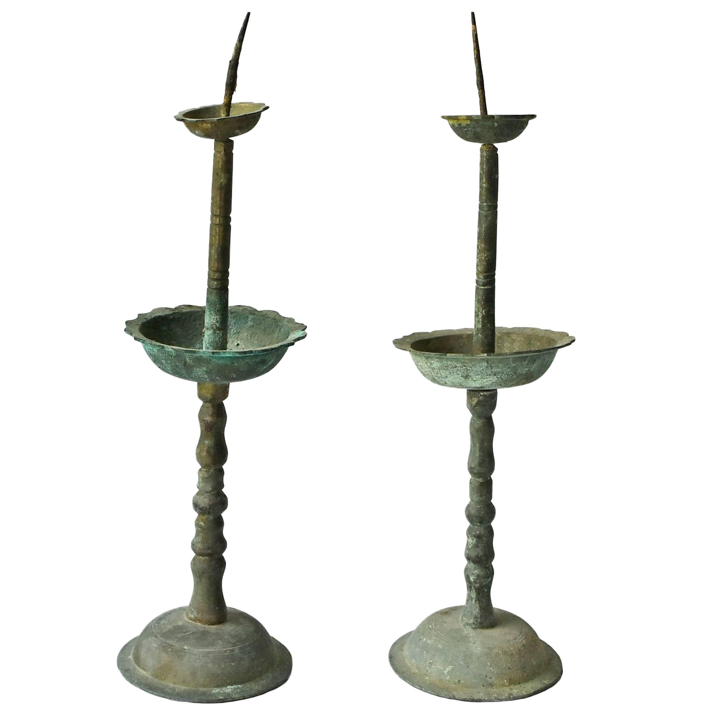 Pair of Chinese Antique Bronze Candleholders