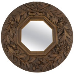 Antique Victorian Round Mirror with Carved Frame