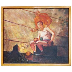 1930s WPA Style Art Deco Boxing Oil Painting