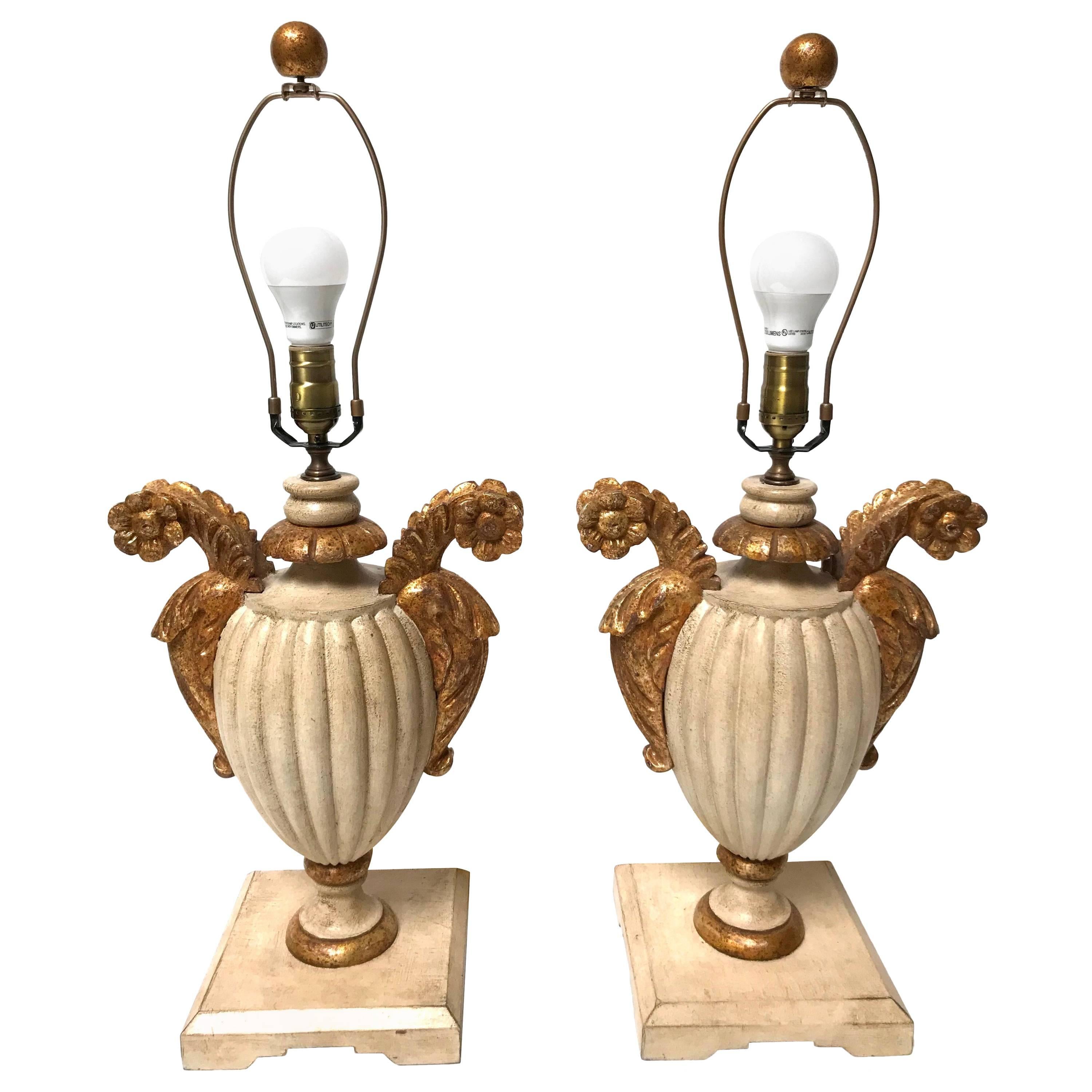 Pair of Italian Carved Wood Lamps from the 1930s, UL Wired For Sale