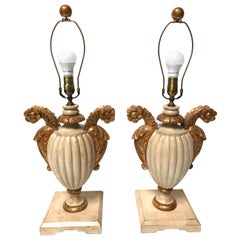 Pair of Italian Carved Wood Lamps from the 1930s, UL Wired