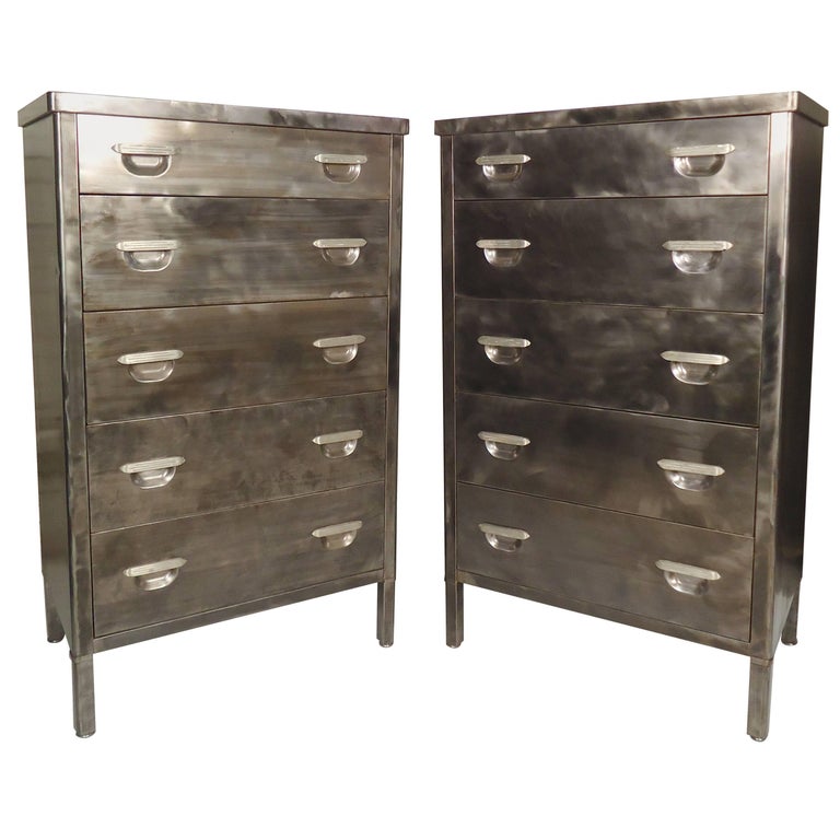 Pair of Tall Metal Dressers Restored For Sale at 1stdibs