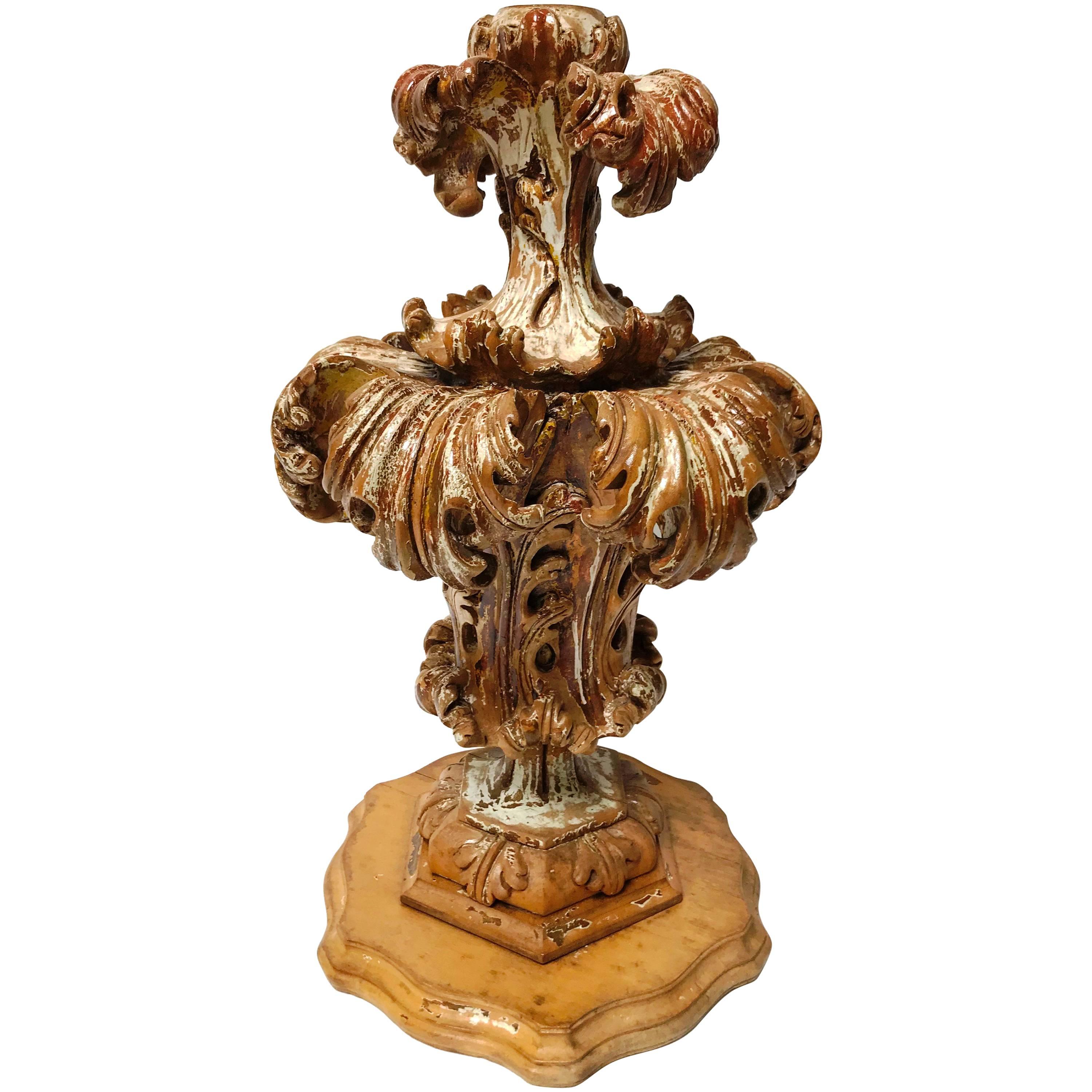 18th Century Large Italian Carved Wood Finial For Sale