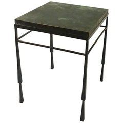Small Brutalist Style Square End Table with Bronze Patinated Finish Top Small Brutalist Style Square End Table with Bronze Patinated Finish Top