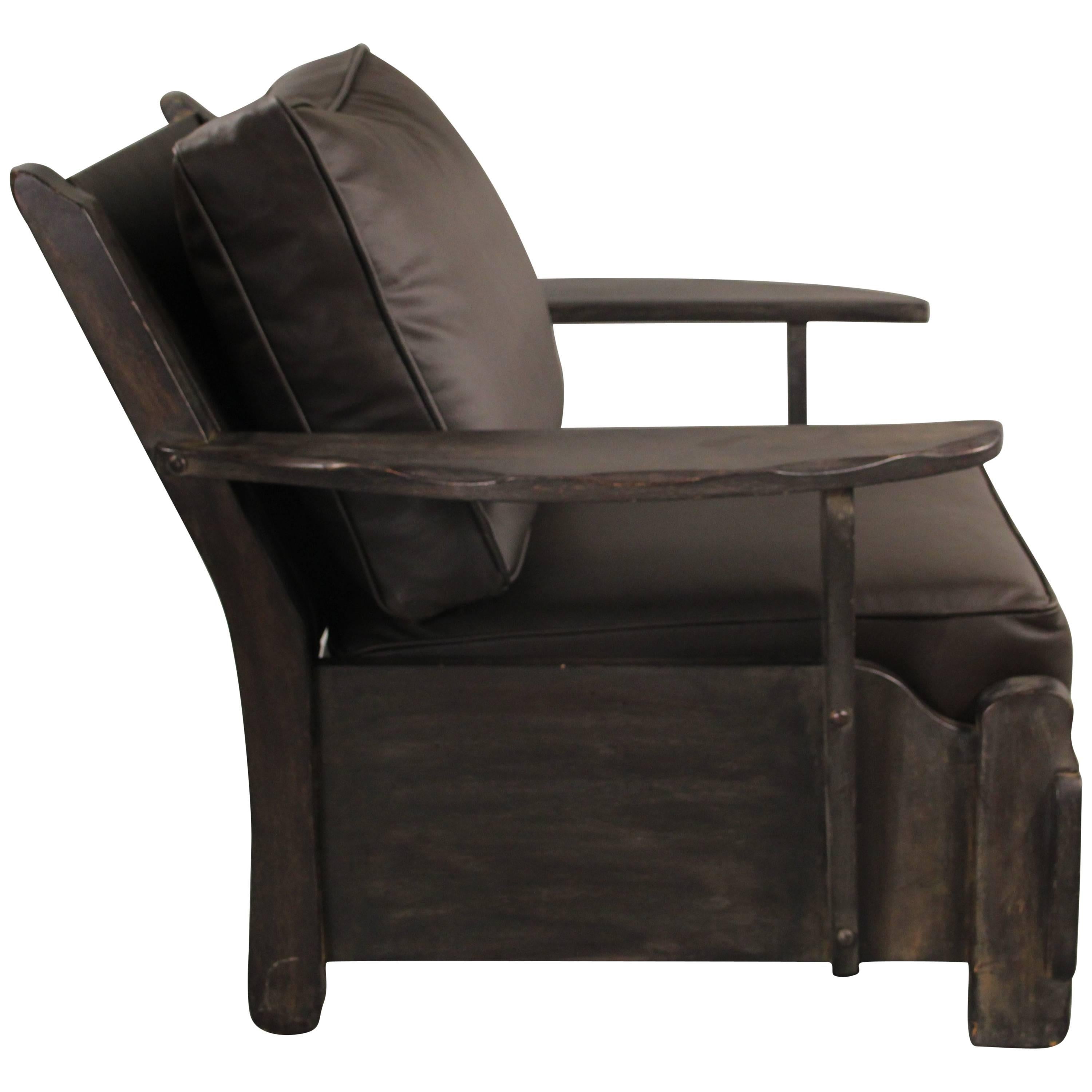 Antique Rancho Monterey Period Armchair with New Leather Upholstery, circa 1930s