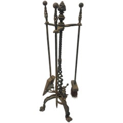 Vintage Forged Iron Fireplace Tolls Set