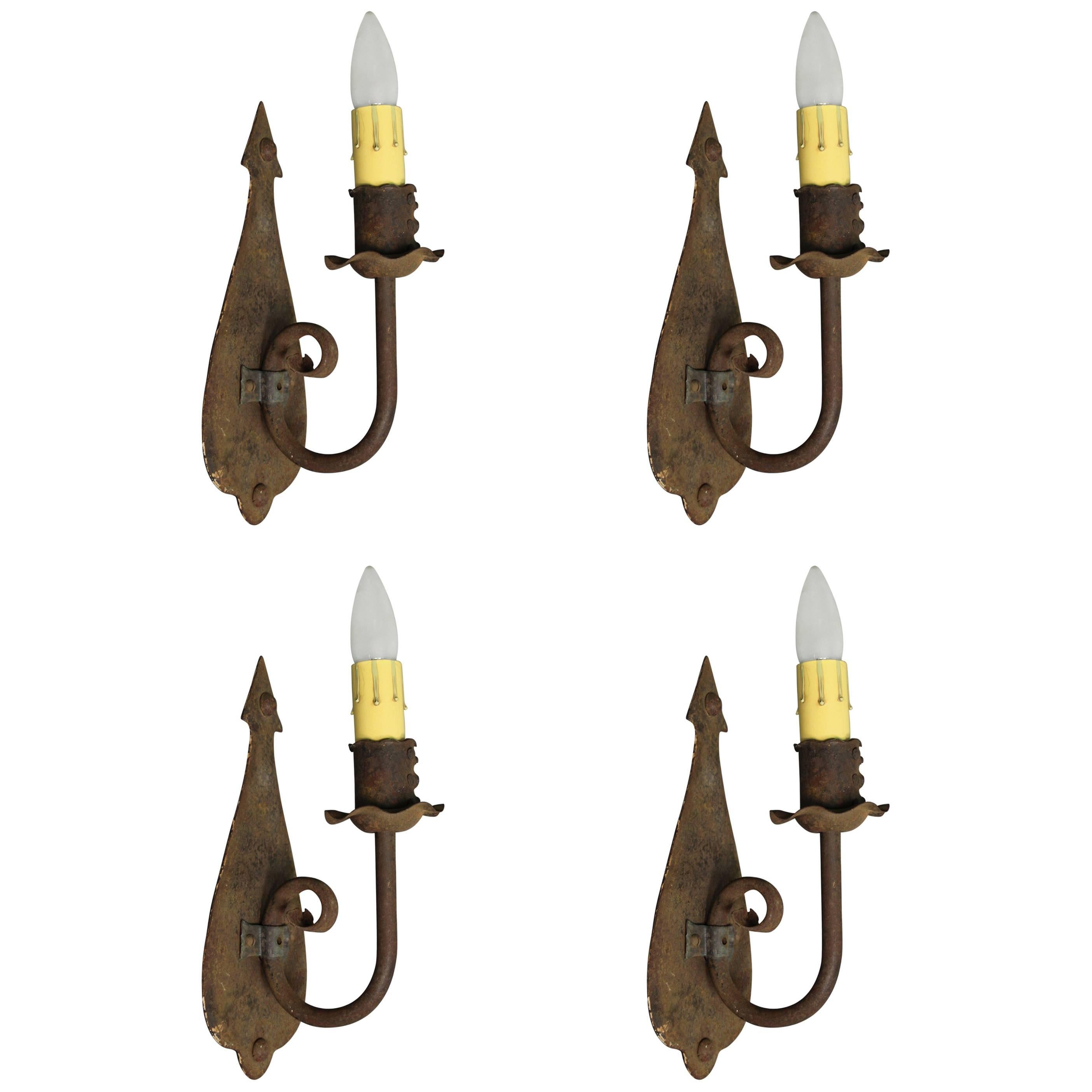 One of Four Antique Single Wrought Iron Spanish Revival Sconce, circa 1920s