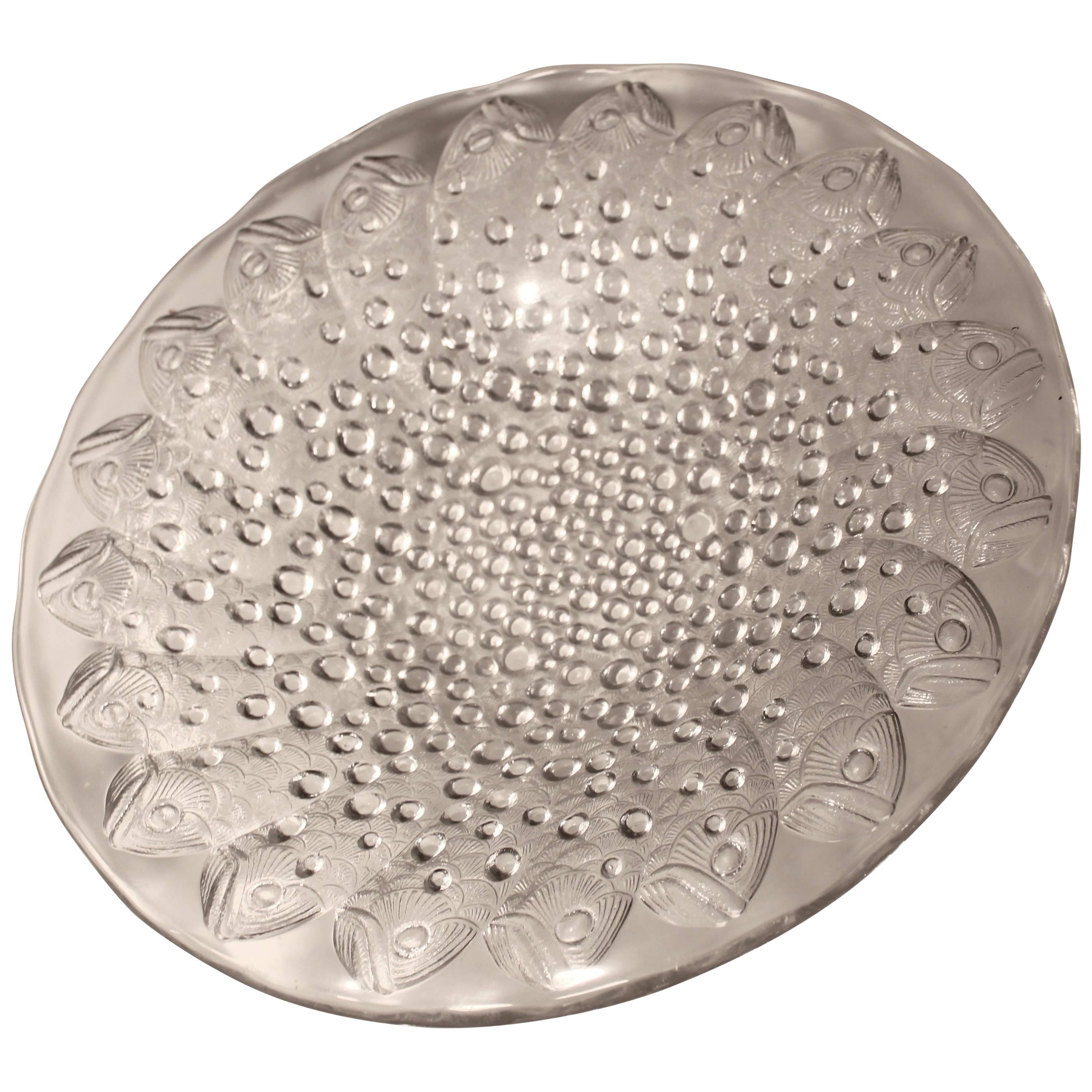 Exquisite Large Lalique Fish and Bubble Roscoff Center Bowl For Sale