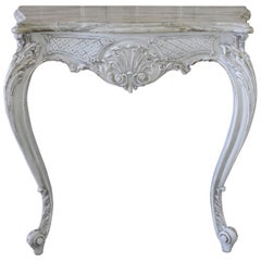 Carved and Painted Louis XV Style Wall Console with Marble Top