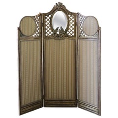 19th Century Carved Giltwood and Upholstered Three-Panel Dressing Screen