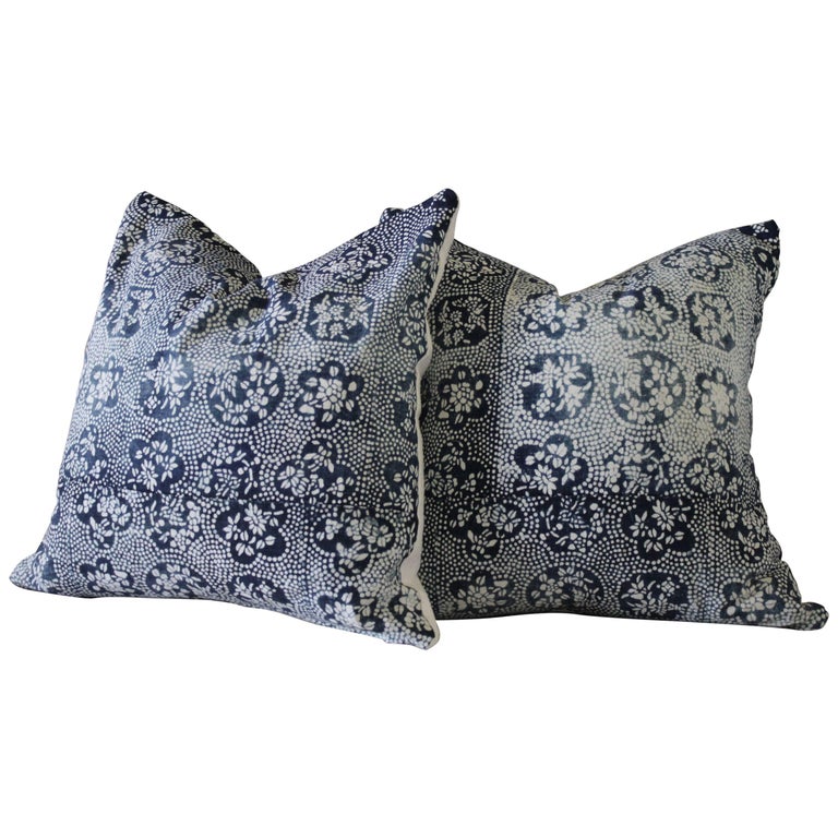 Vintage Japanese Blue Indigo Block Printed Pillows at 1stDibs