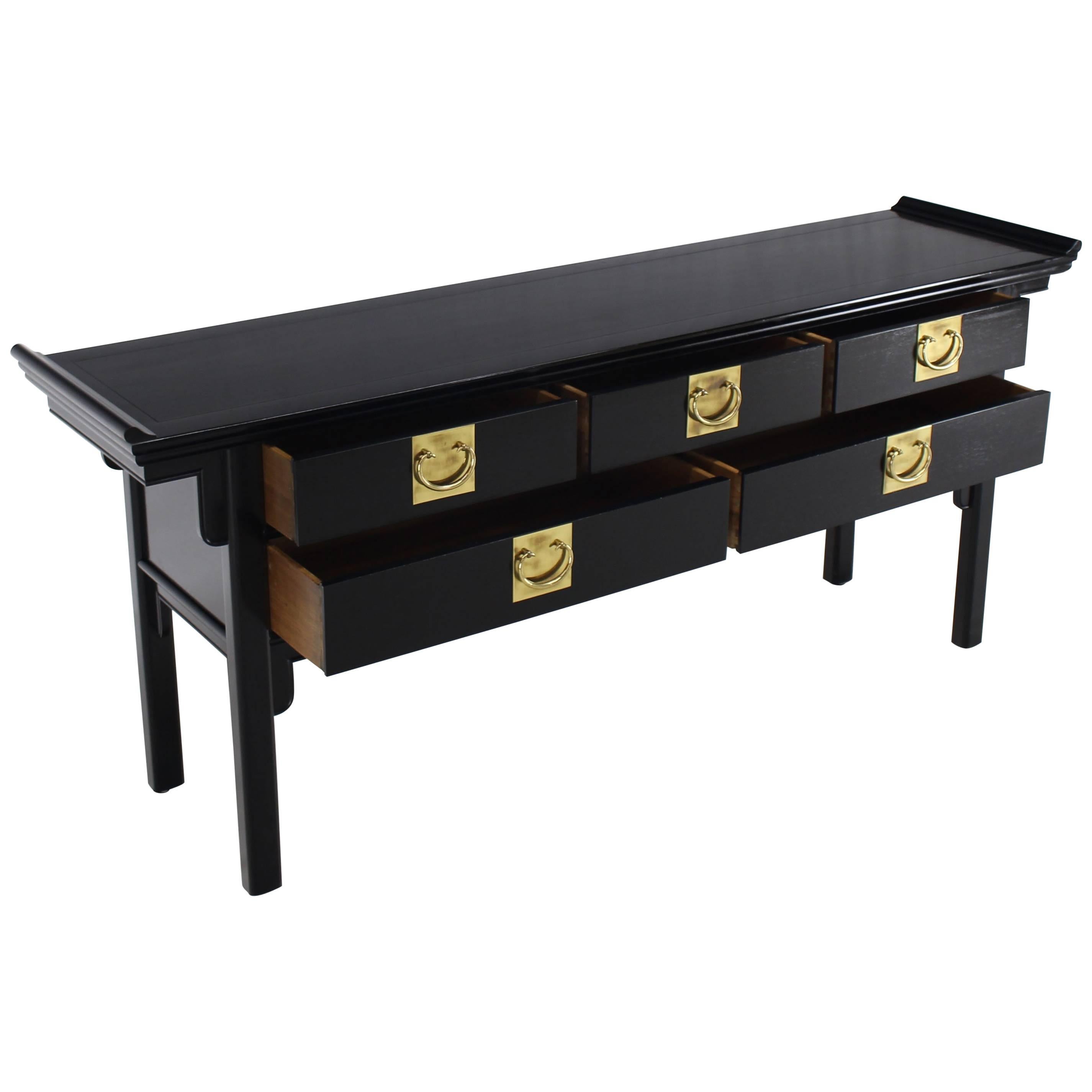 Oriental Mid-Century Modern Ebonized Black Lacquer Sideboard or Credenza