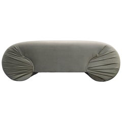 1970s Regency Style Curved Shell Shape Velvet Bench