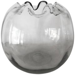 1930s Clear Spherical Handblown Glass Vase with Folded Detail, French
