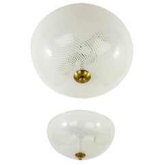 Pair of Ceiling Lights in Reticello Murano Glass by Venini