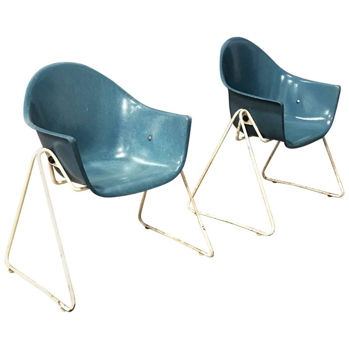 Set of Fiberglass Children Chairs with Metal Base, circa 1960 For Sale