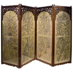 Antique Fine Quality Victorian Period Carved Mahogany Pierced Fretwork Four-Fold Screen