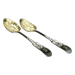 Used Very Fine Pair of Georgian Sterling Silver Berry Spoons by John Zeigler, 1809