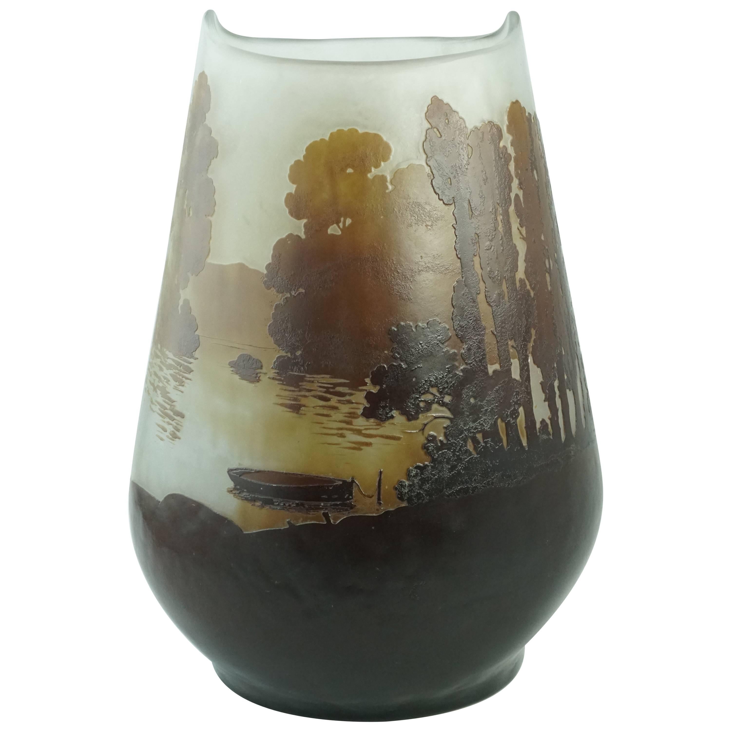 Monumental Emile Galle Lake and Forest Scenic Cameo Vase