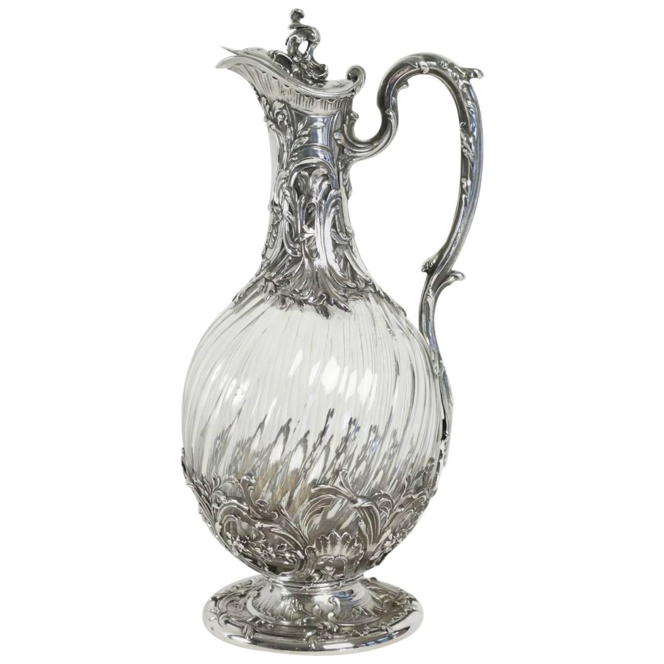 Victor Boivin French Sterling and Crystal "Aiguière" Claret Jug, circa 1880