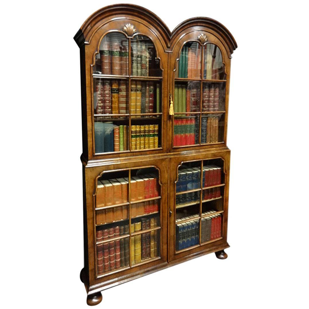 Very Good Queen Anne Walnut Double Domed Topped Bookcase For Sale